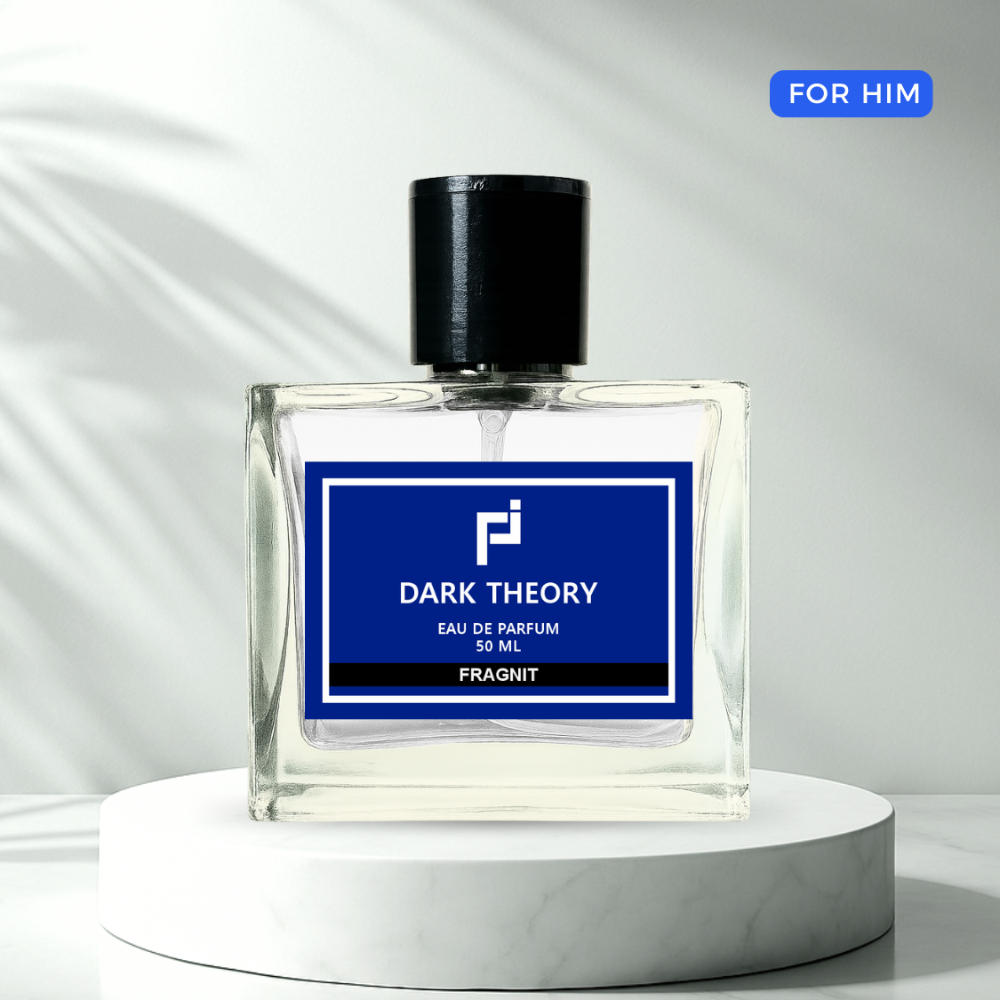 Dark Theory by Fragnit – Woody Aromatic Men’s Perfume Bottle with Elegant Dark Background