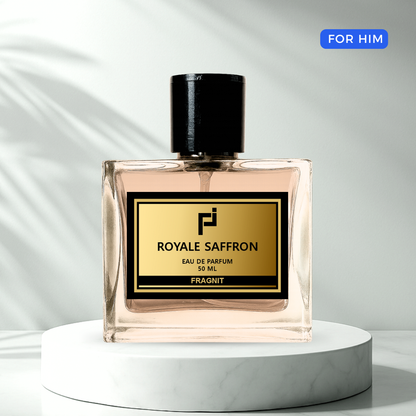 Royale Saffron by Fragnit – Leather Amber Unisex Perfume Bottle on Dark Luxury Background
