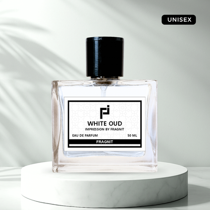 White Oud by Fragnit – Soft Amber Woody Unisex Perfume Bottle on Minimal Luxury Background
